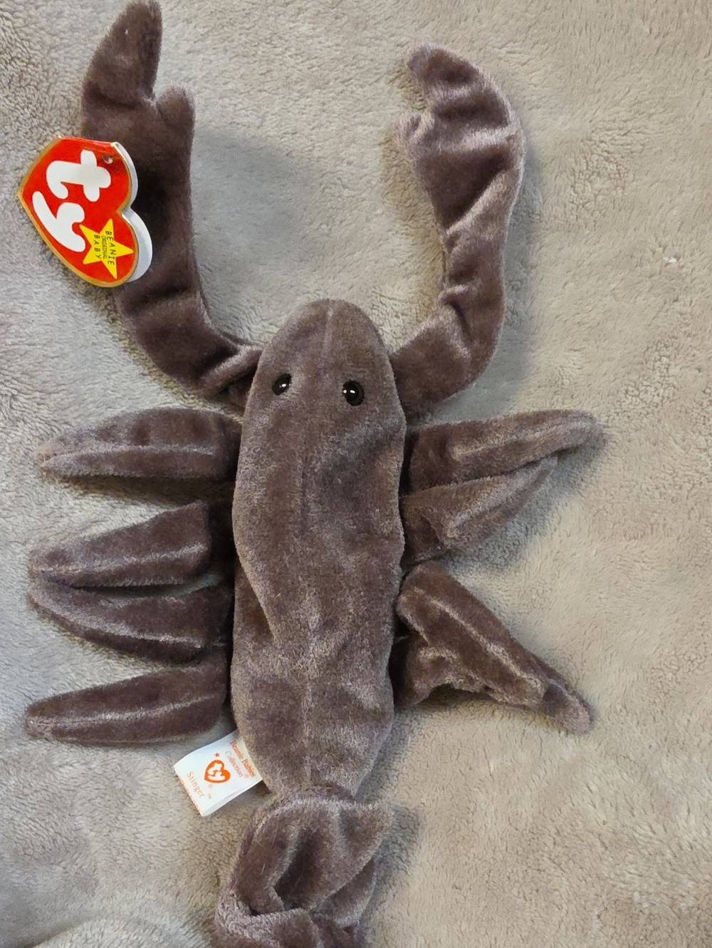 Ty Plush Lobster in Gray with Black Eyes